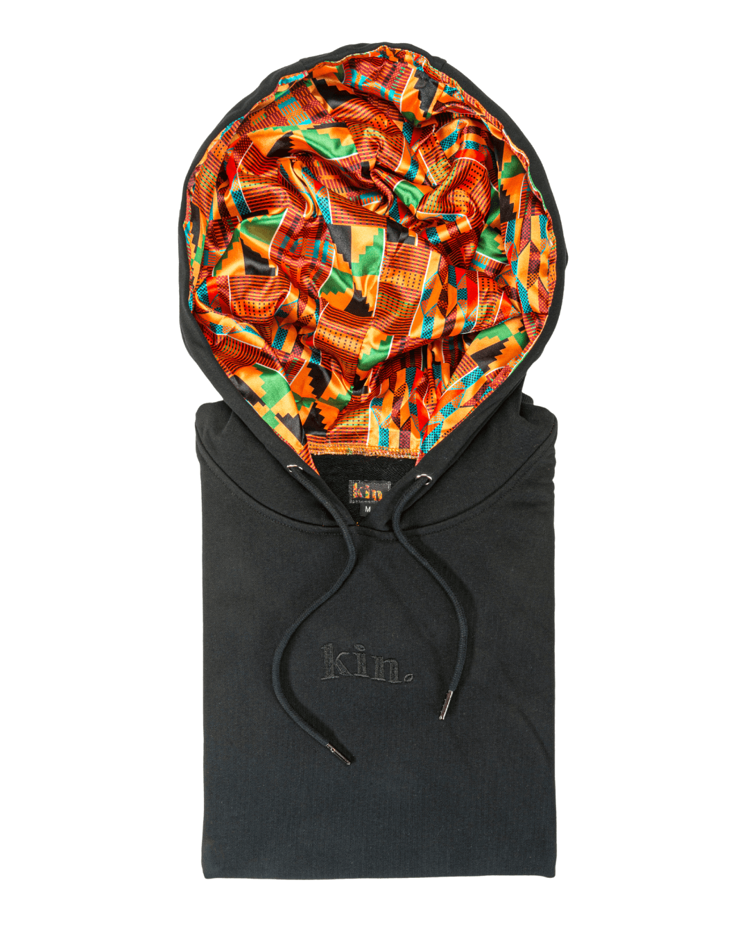 Black Kente Thin Satin Lined Hoodie