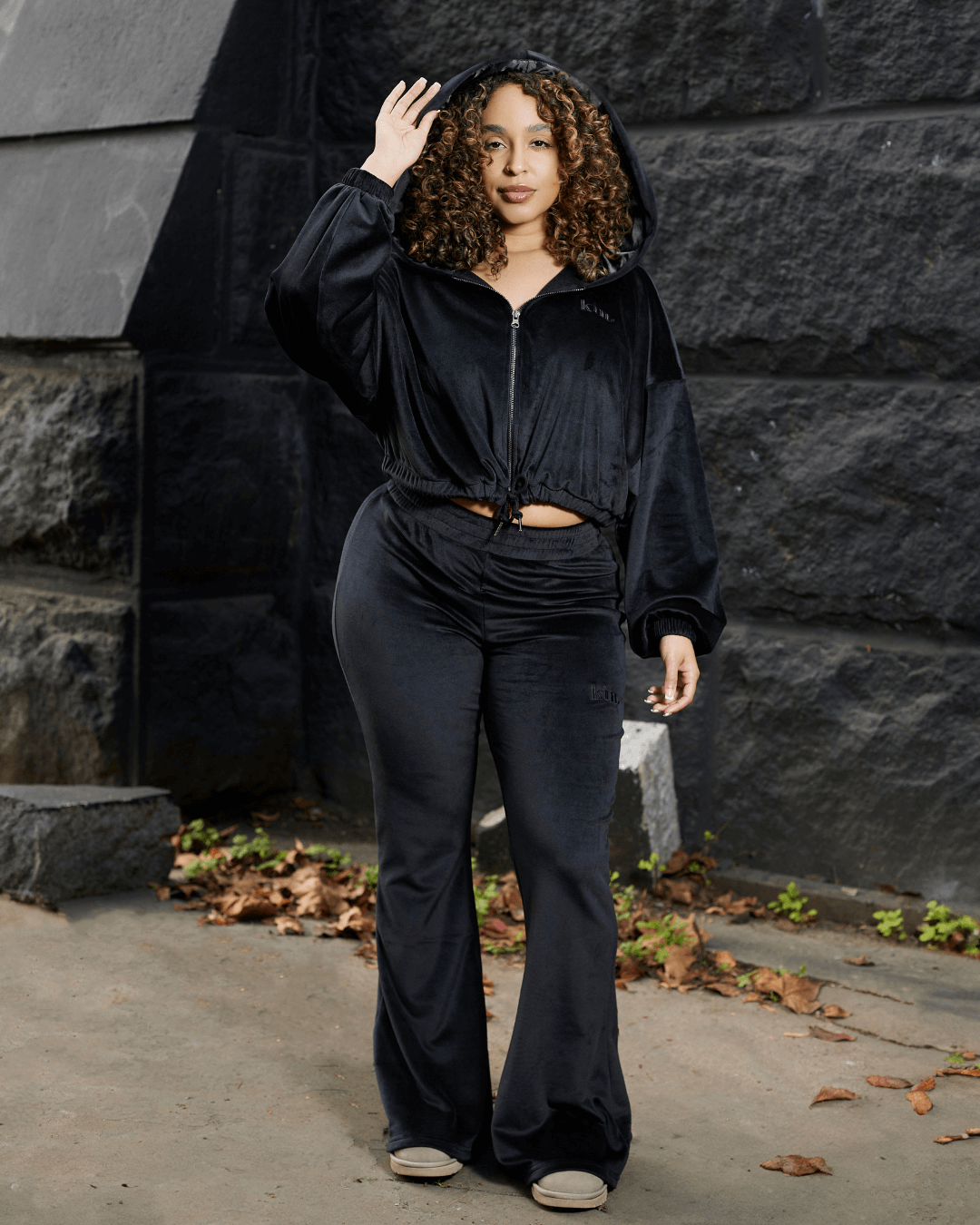 Black Satin Lined Velour Set