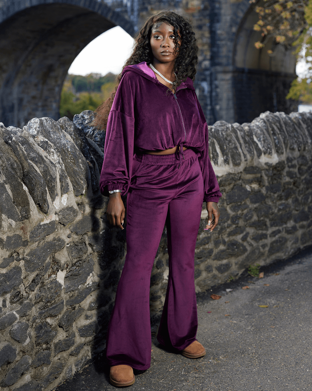 Burgundy Satin Lined Velour Set