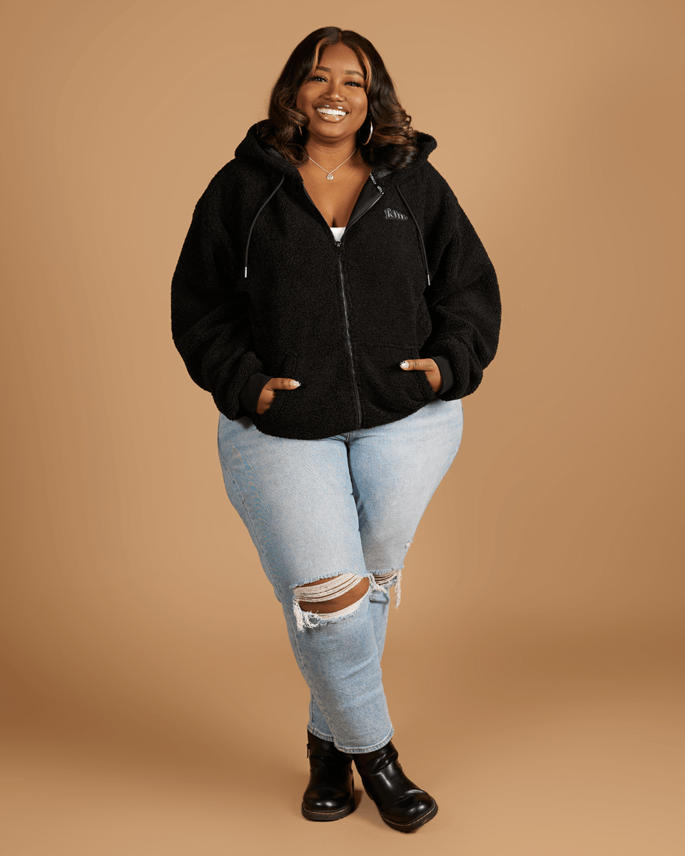 Plus size black top zip up hoodie
