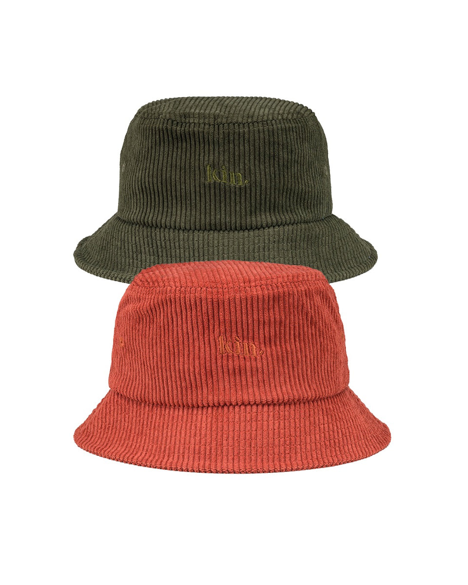 Olive Green & Crimson Orange Bundle of 2 Corduroy Bucket Hats