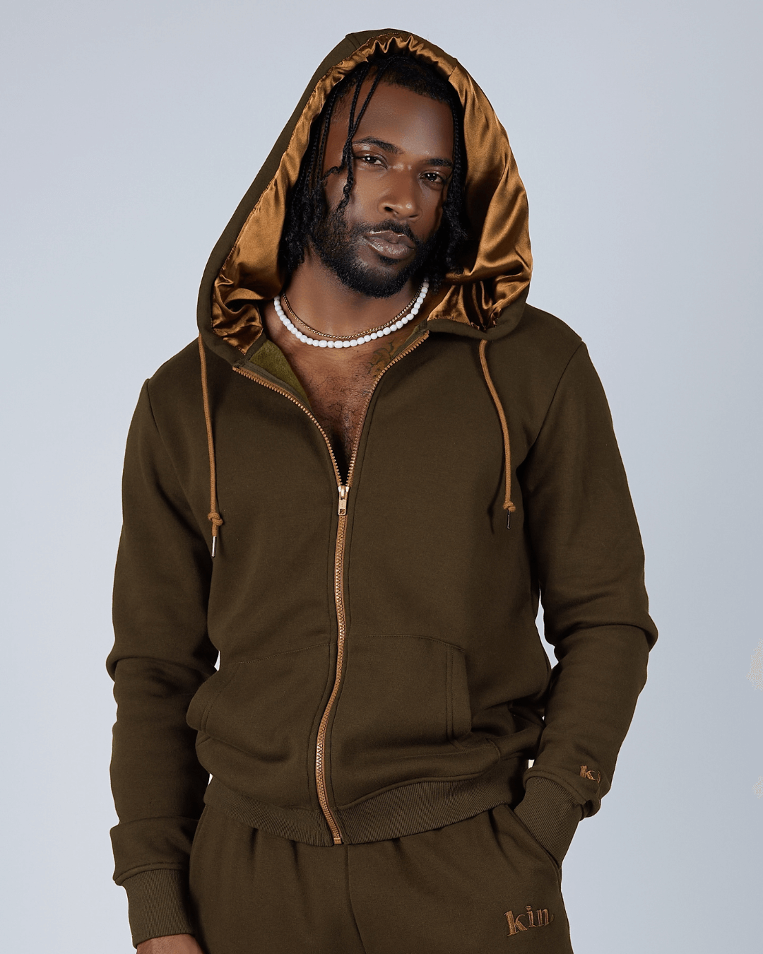 Sergeant Chocolate Thick Satin Lined Zip Up Hoodie
