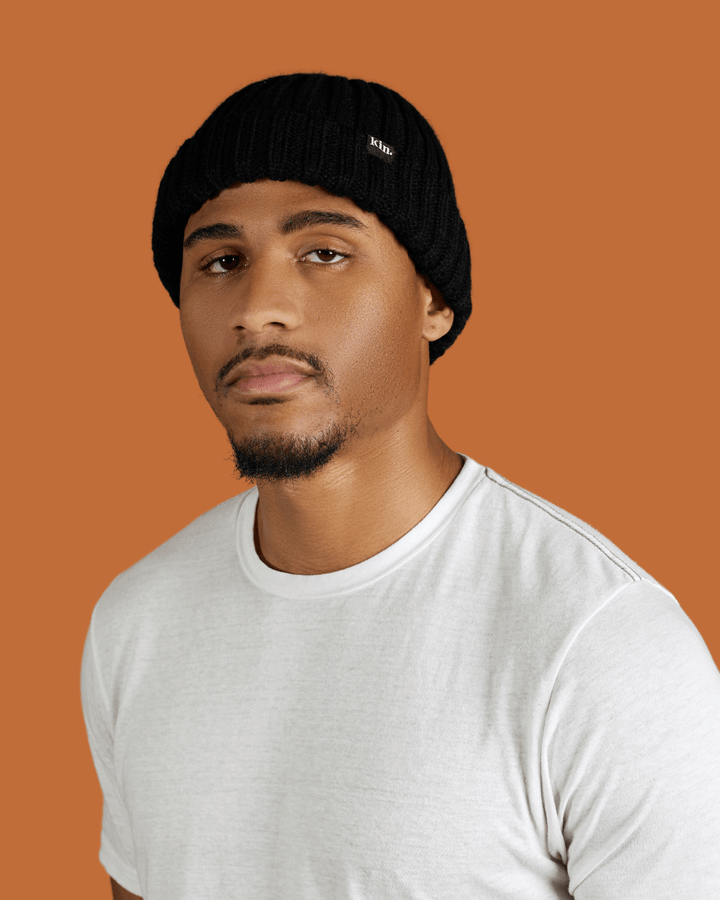 Black knit hat, very cute wear! OS. It’s short and wraps around your head! Clakllie Stylish Beanie Fisherman Hat Short Rib Knitted Cuff  main image 4