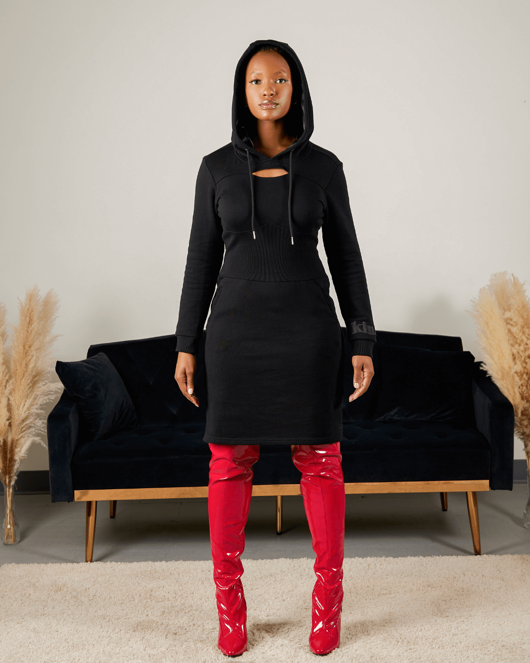 Black Fitted Hoodie Dress KINApparel