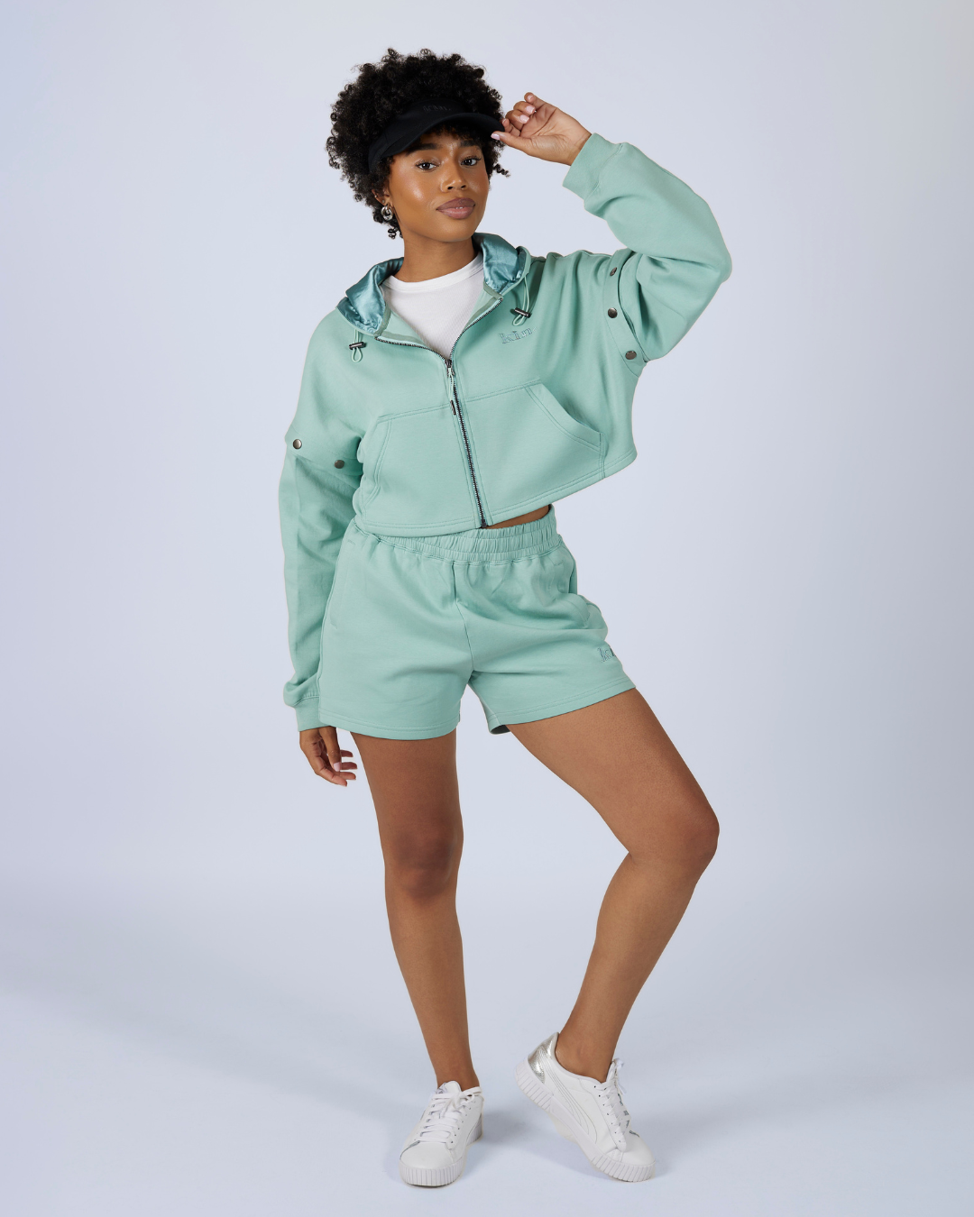 Seafoam Green Convertible Zip Up Shorts Set