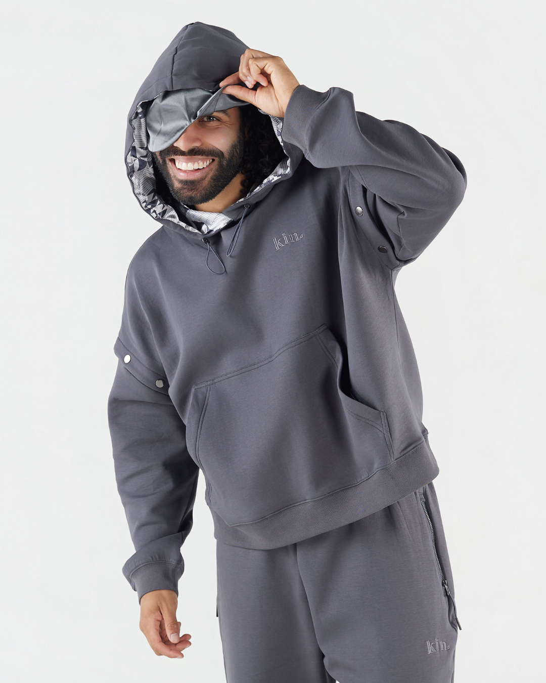 Charcoal Grey Satin-Lined Travel Hoodie