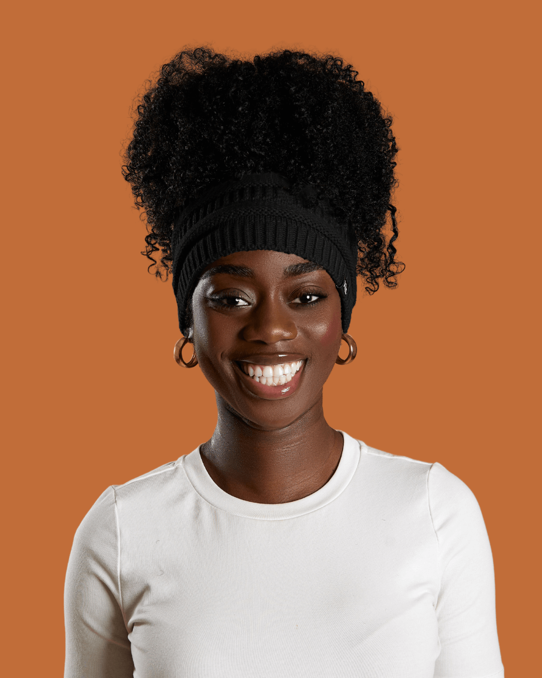 Black Satin Lined Puff Beanie