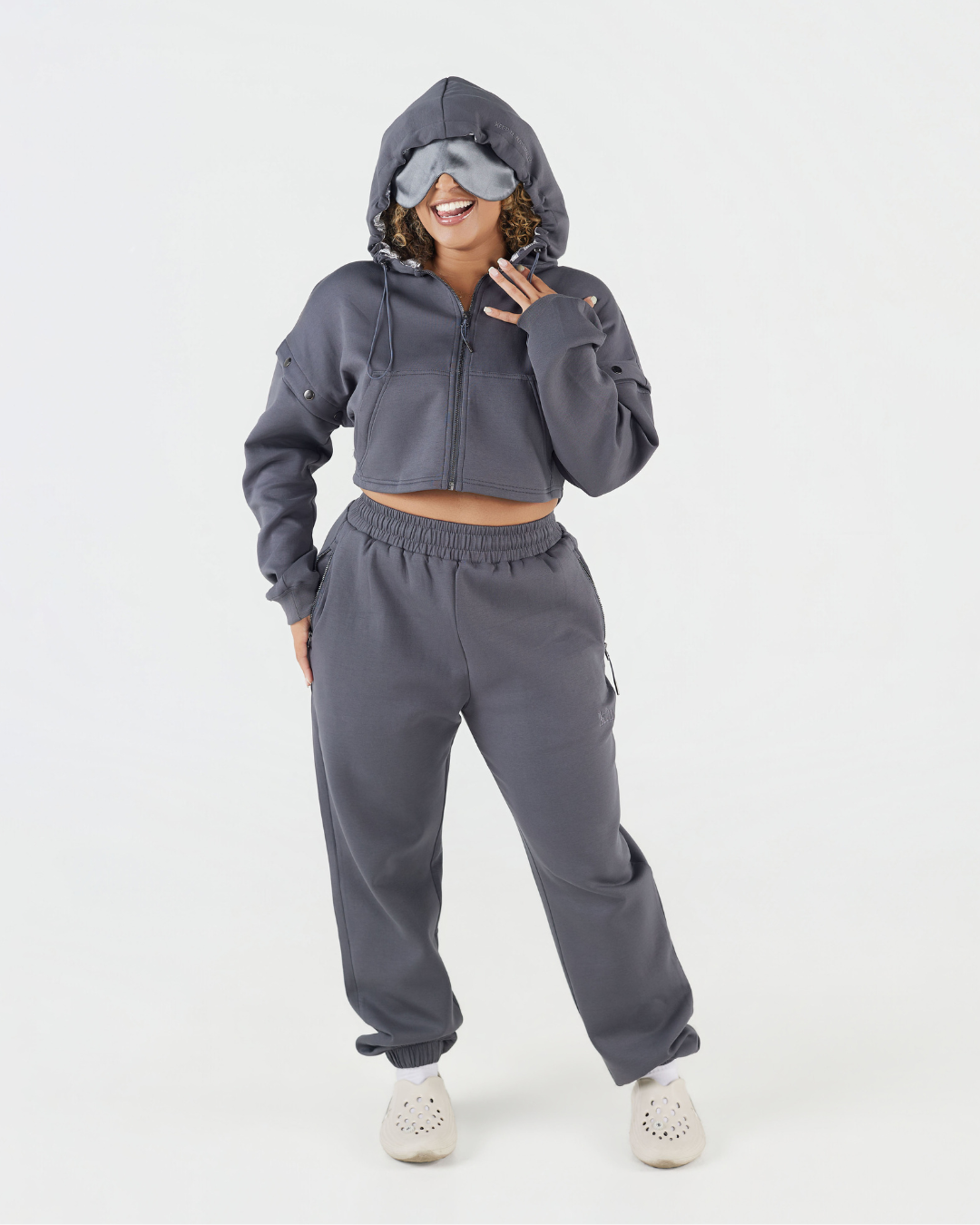 Charcoal Grey Satin Lined Crop Zip Travel Set