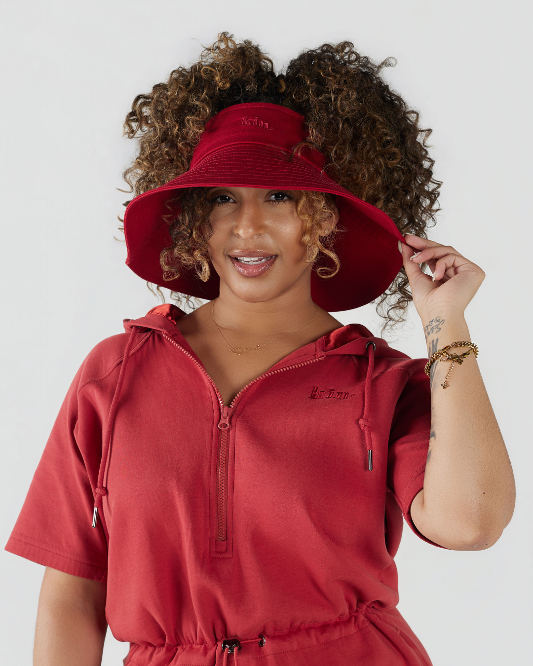 Red Satin Lined Wide Brim Sun Visor