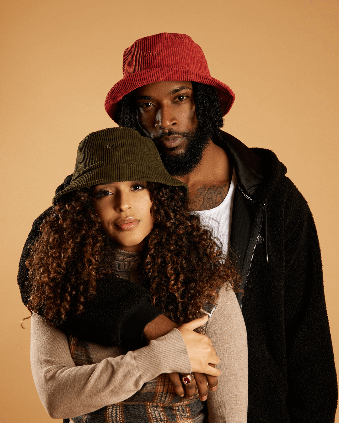 Olive Green & Crimson Orange Bundle of 2 Corduroy Bucket Hats