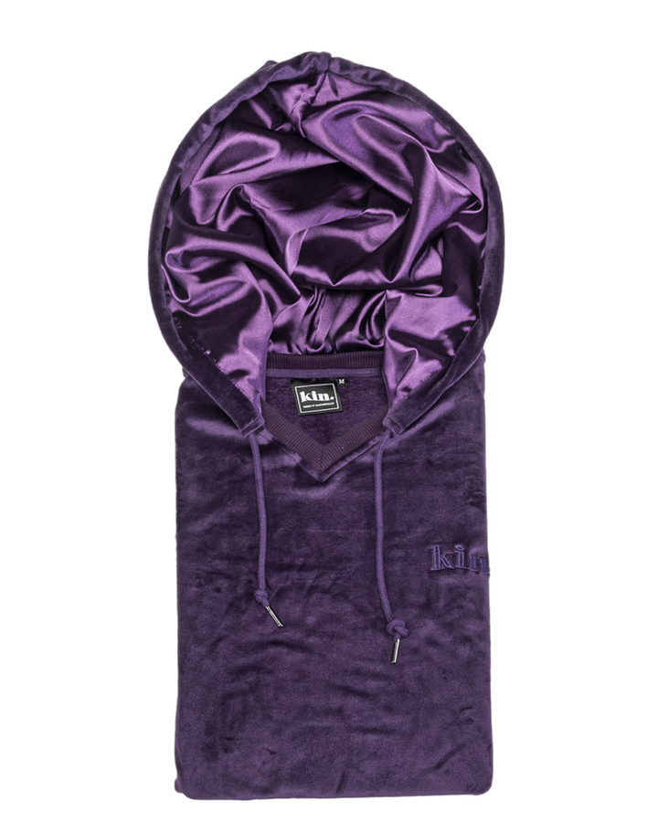 Kin Apparel Purple Velour Crop Pullover Purple L