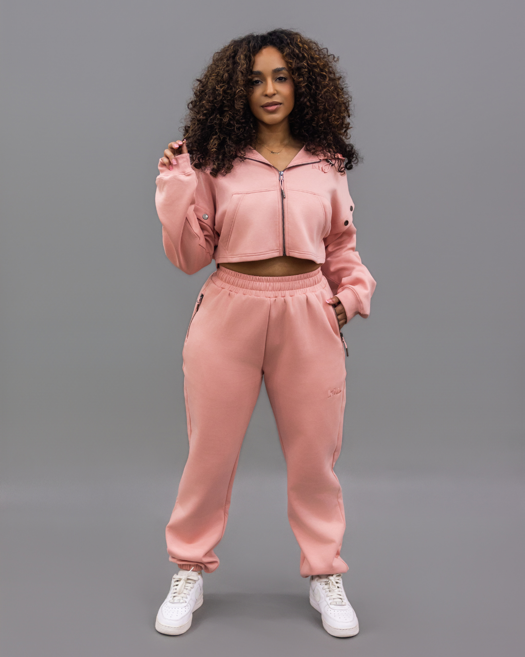 Pink Convertible Crop Zip Up Travel Set