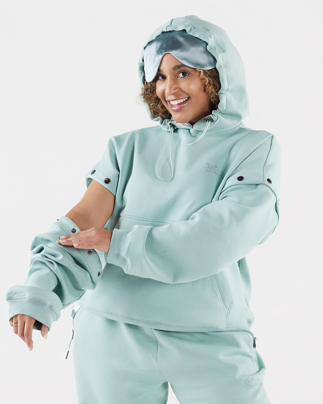 Seafoam Green Satin-Lined Travel Hoodie