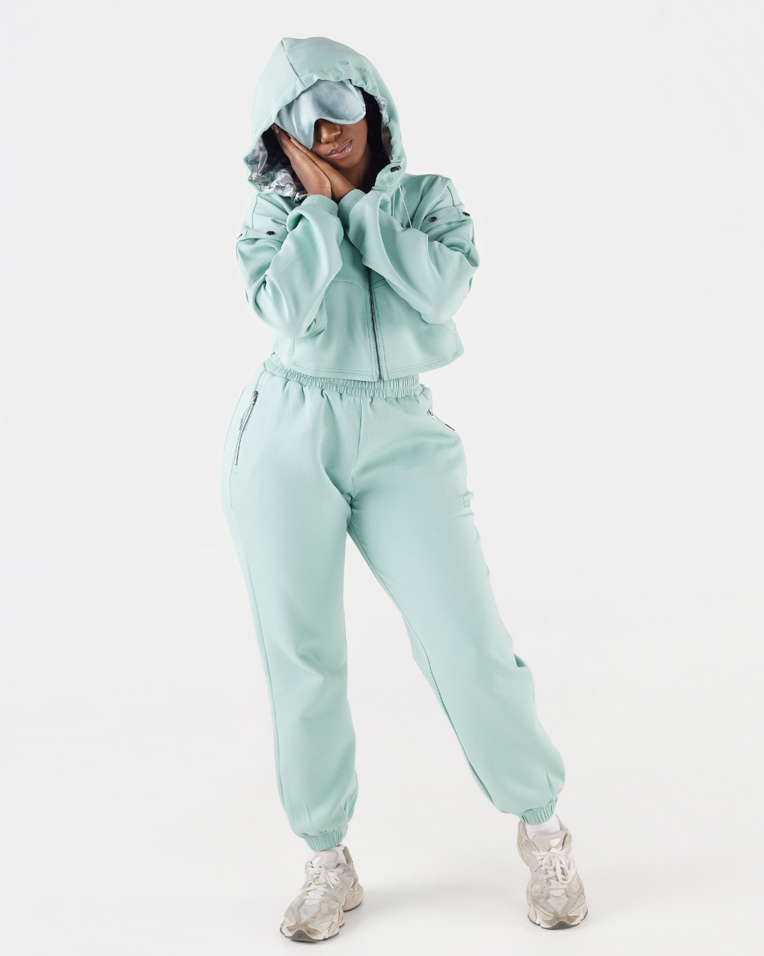 Seafoam Green Satin Lined Crop Zip Travel Set