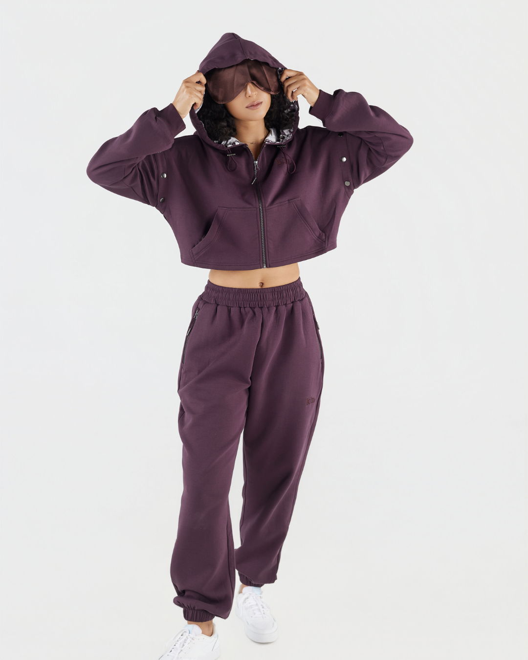 Deep Plum Satin Lined Crop Zip Travel Set