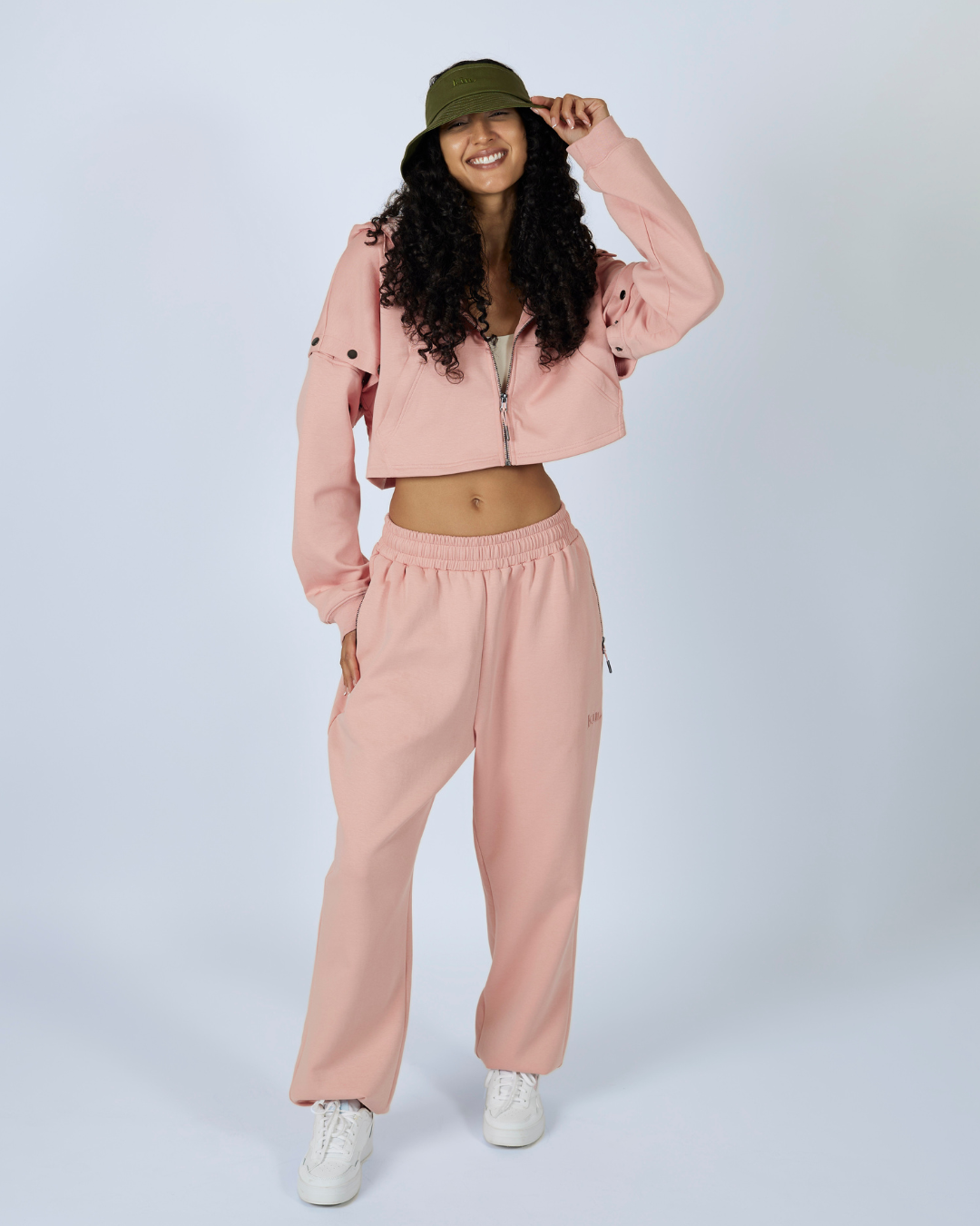 Pink Convertible Crop Zip Up Travel Set