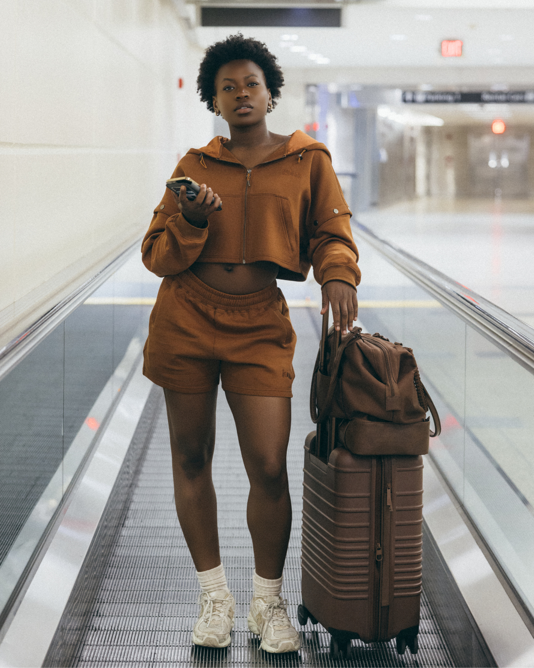 Brown Convertible Zip Up Shorts Set