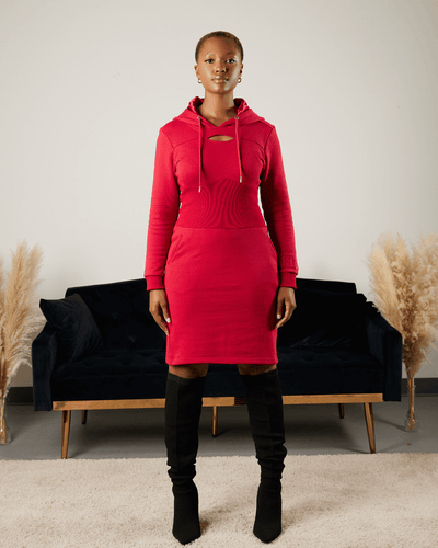 Red Fitted Hoodie Dress - KIN Apparel