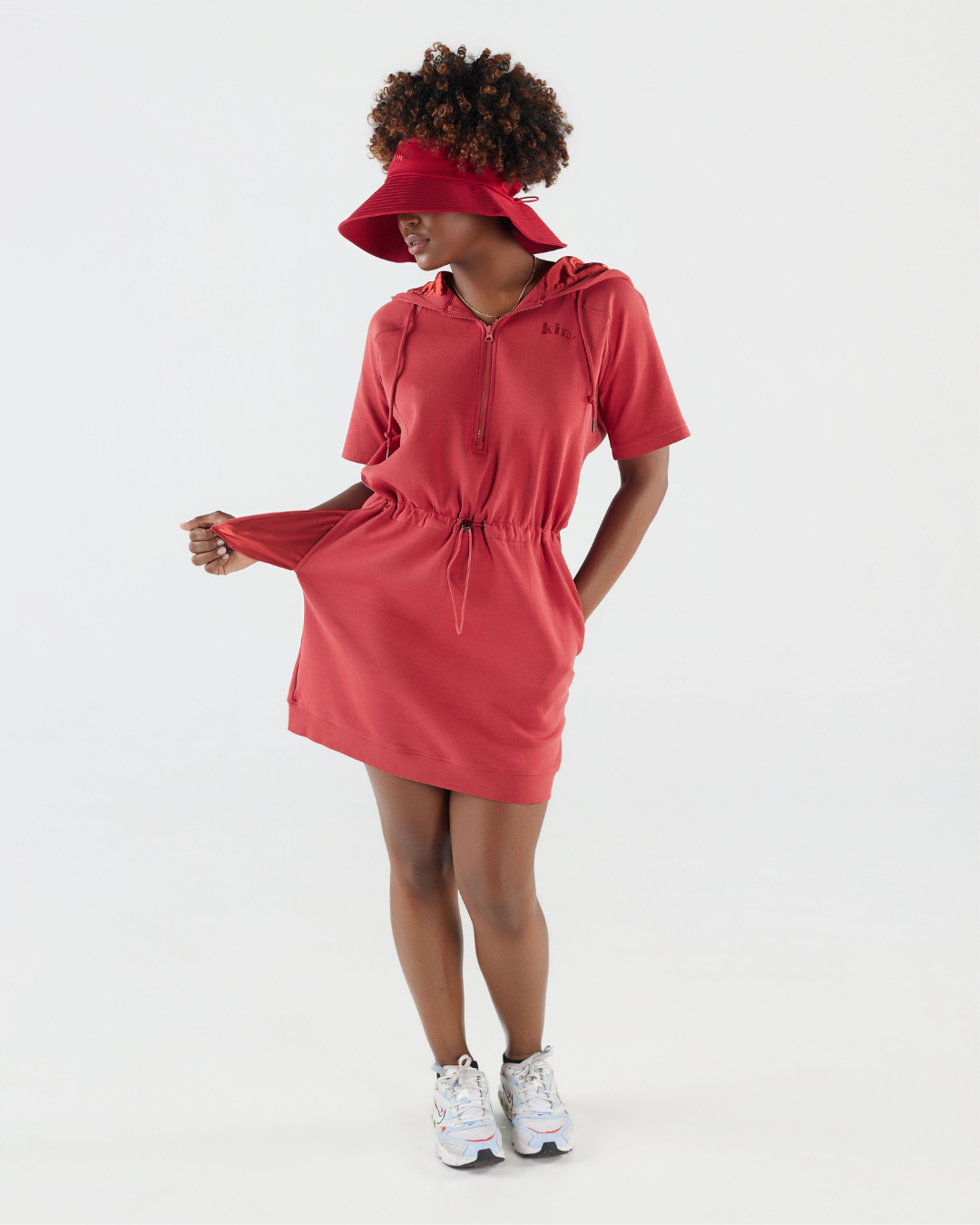 short sleeve hoodie dress Red Quarter-Zip Drawstring Satin Lined M / Red Slips on over head Mens White Eyelet Collar temp-sale Size:M · W28