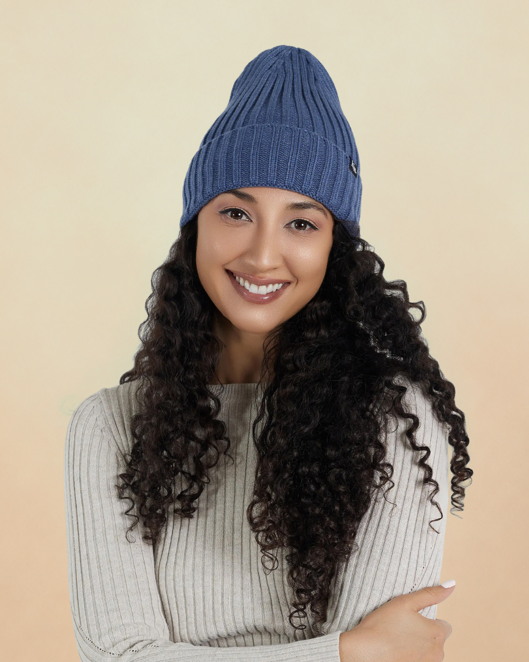 Denim Blue Stripe Satin Lined Beanie