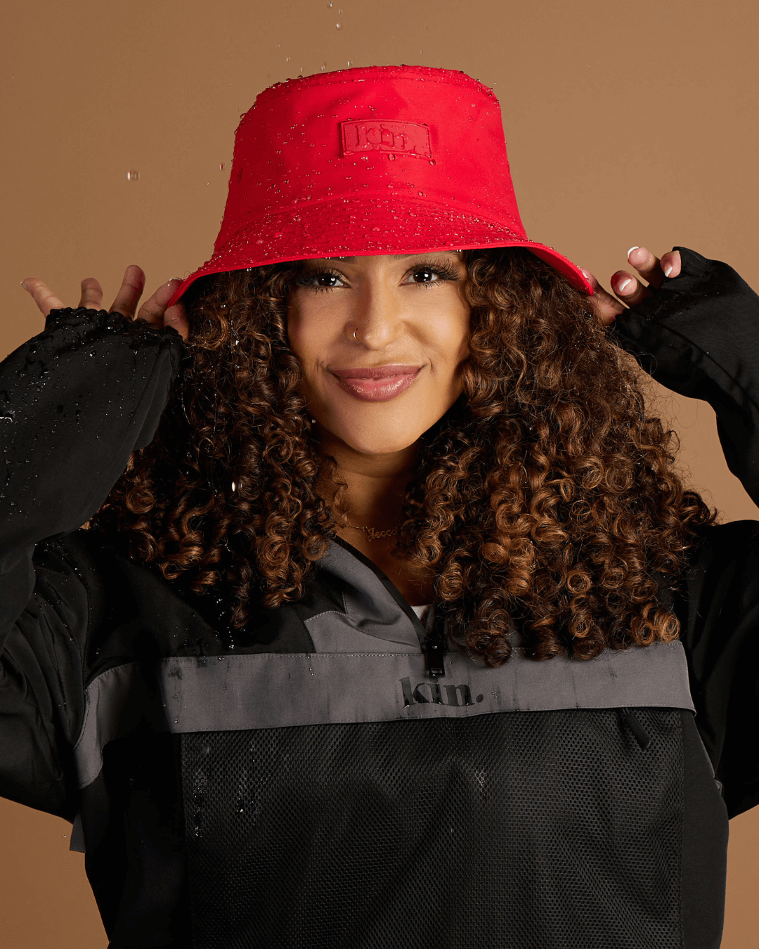 Red Waterproof Satin Lined Bucket Hat