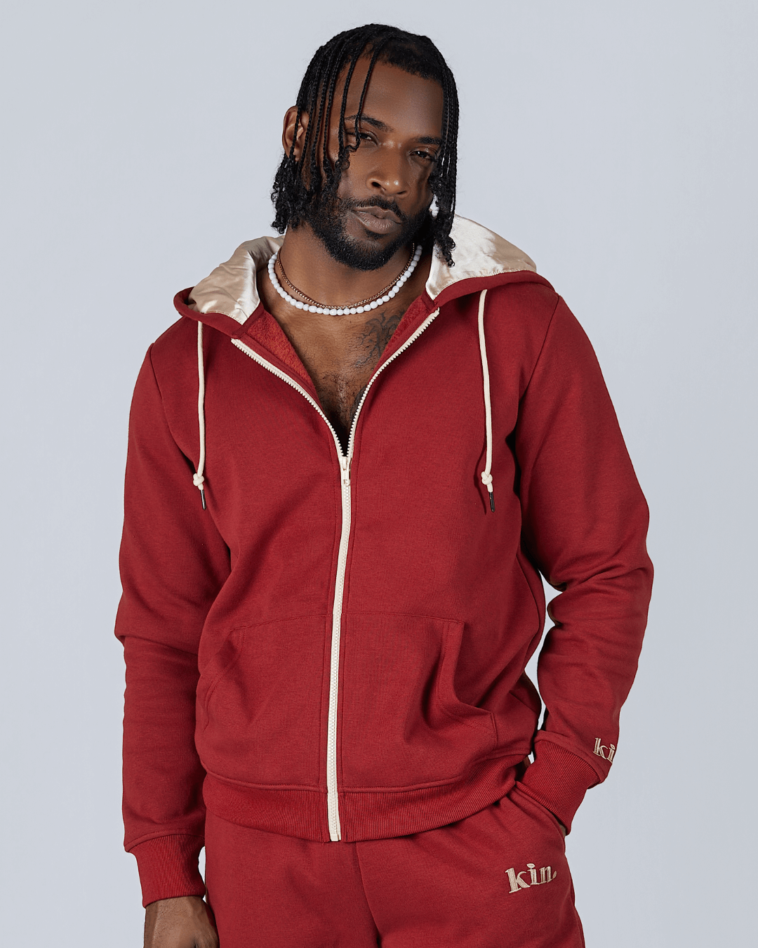 Fall Foliage Tan Thick Satin Lined Zip Up Hoodie