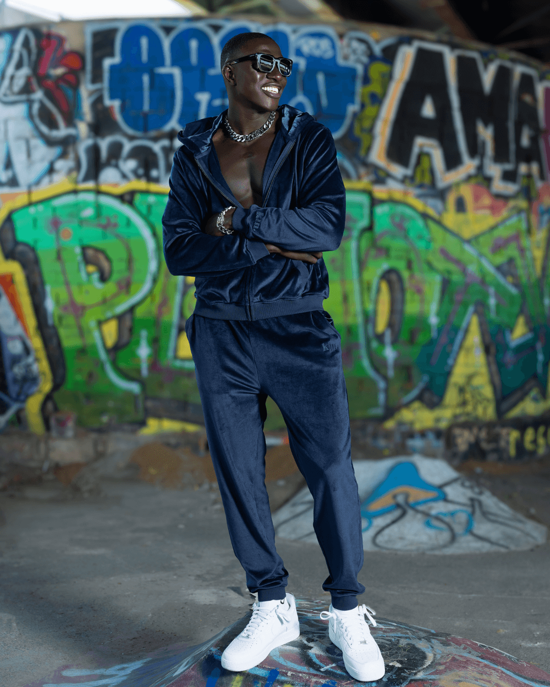 Navy Blue Velour Joggers