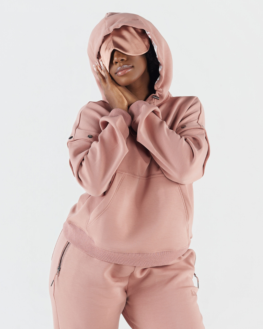 Mauve Satin-Lined Travel Hoodie