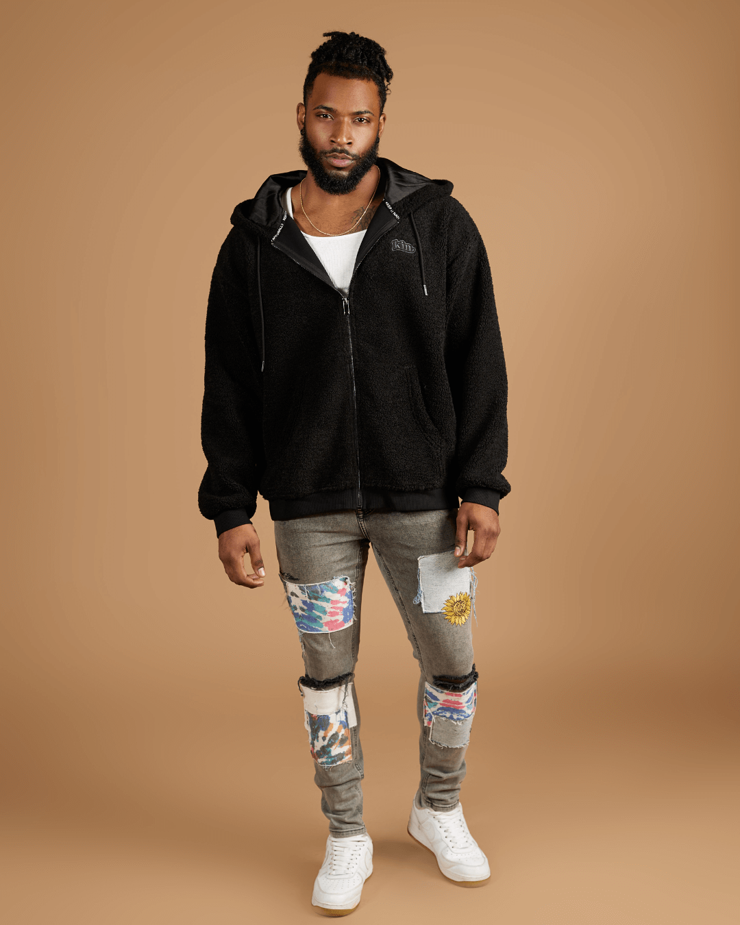 Black Sherpa Zip Up Hoodie KINApparel