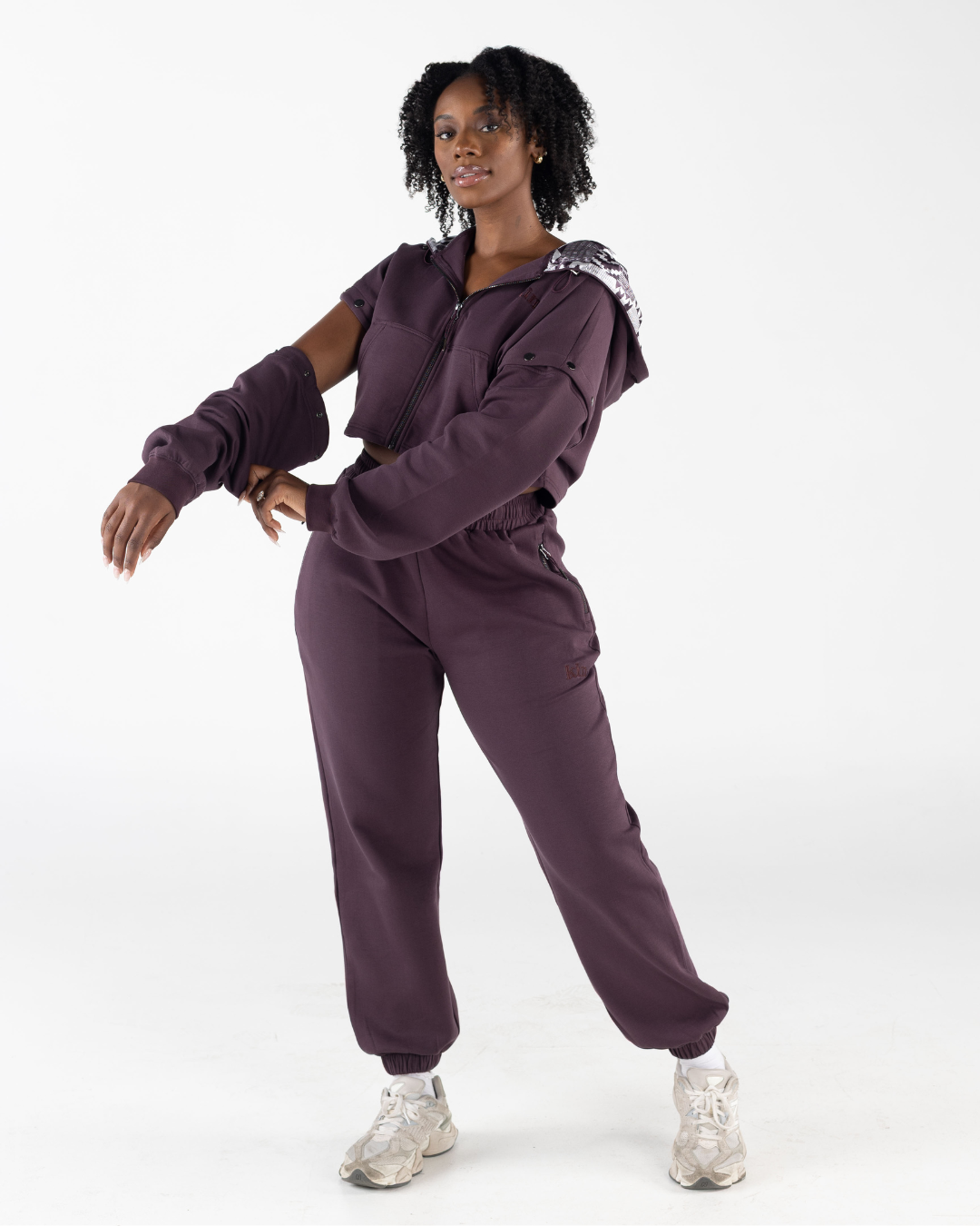 Deep Plum Satin Lined Crop Zip Travel Set
