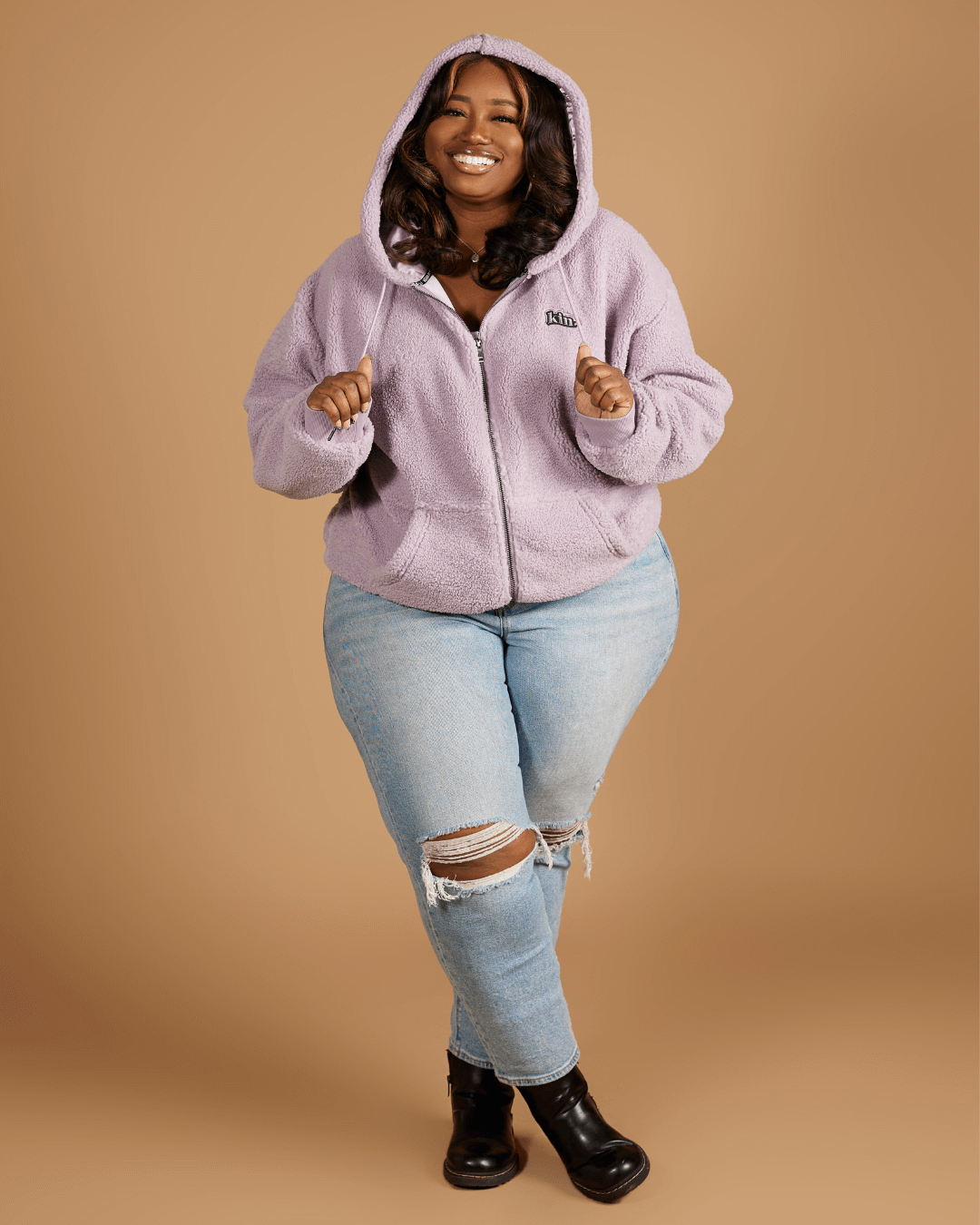 Lavender Sherpa Zip Up Hoodie KINApparel