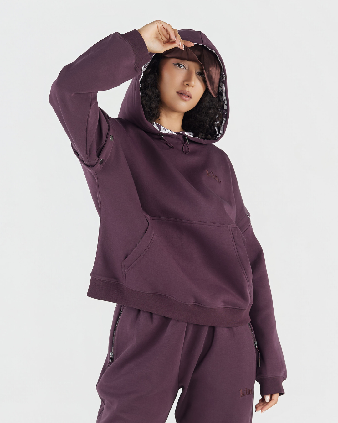 Deep Plum Satin-Lined Travel Hoodie