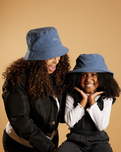 Kids Blue Corduroy Satin Lined Bucket Hat - KIN Apparel