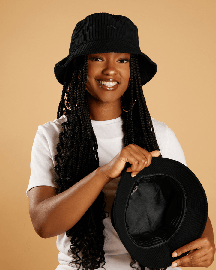 Black Corduroy Satin Lined Bucket Hat