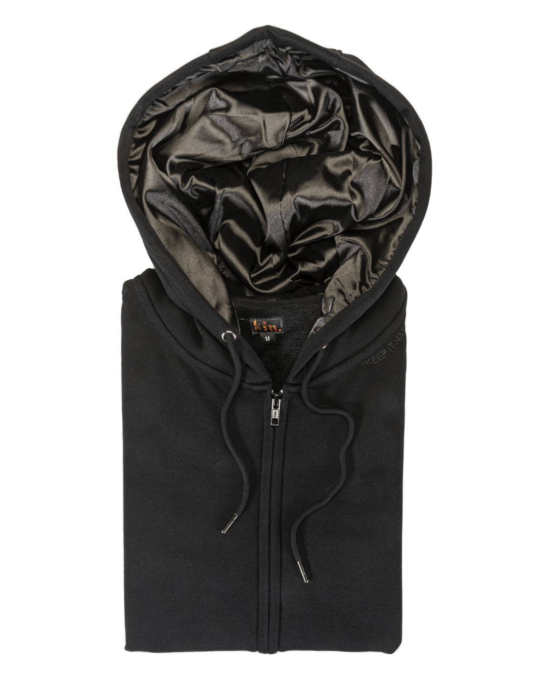 All Black Thin Satin Lined Zip Up Hoodie